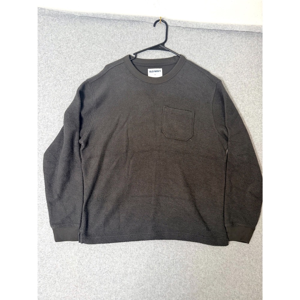Old Navy Shirt Mens Small Charcoal Gray Long Sleeve Textured Pocket Crewneck Tee